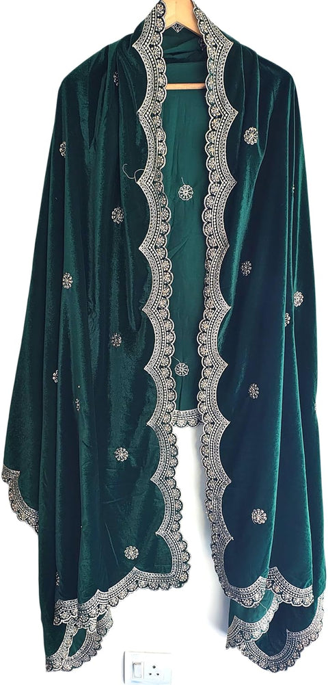 Luxury Micro-Velvet Embroidered Dupatta for Women | Heavy Scalloped Cutwork Border with Butti Work