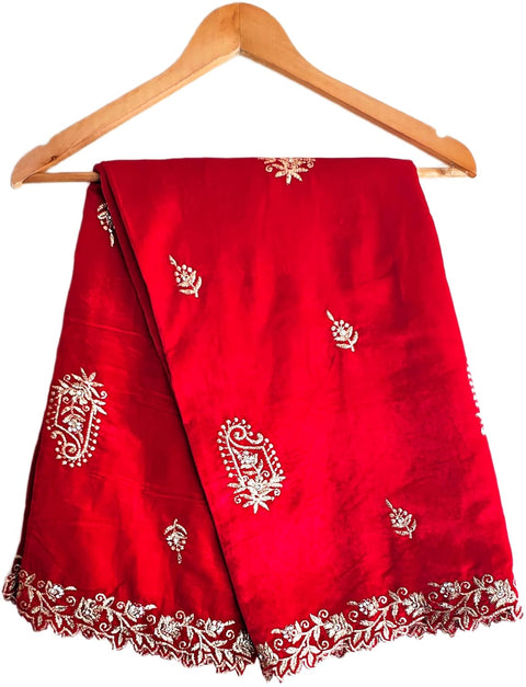 Velvet Dupatta for Women with Gold Zari Embroidery | Dupatta with Scalloped Border