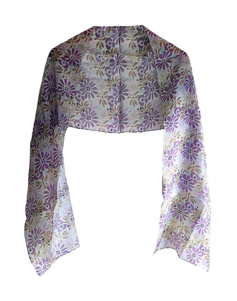 Silk Stole, Prints Multi Color, 51 cm Width x 65 cm Length, Lightweight (levender And Grey)