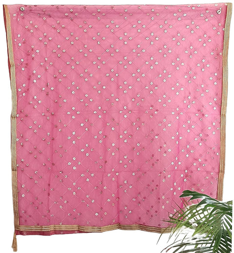 Traditional Embroidered Net Dupatta with Golden Border, Red Sequined Scarf, Diamond Pattern Dupatta, Chunni