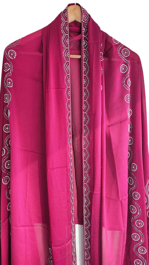 INDISA SCARVE'S FENDI Cut Beads Dupatta, Navy Blue, Embroidered Border, Lightweight Sheer Fabric, Traditional Indian Scarf