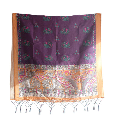 Assam Silk Traditional Dupatta with Multicolor Multi moti Motif | Ethnic Printed Cotton Dupatta with Tassels