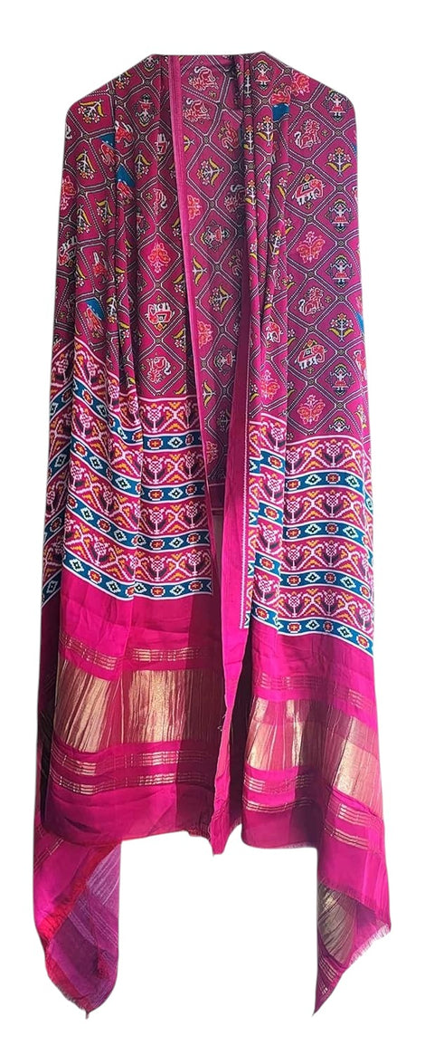 Printed Modal Silk Patola Print Dupatta, Traditional Indian Scarf with Geometric Motifs, Digital Print Design
