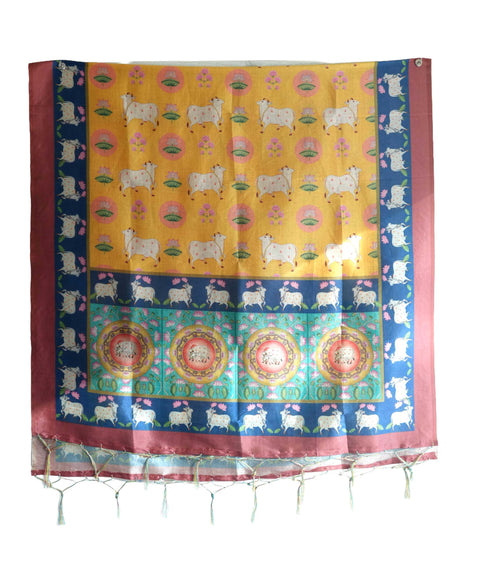 Assam Silk Traditional Dupatta with Multicolor Multi moti Motif | Ethnic Printed Cotton Dupatta with Tassels