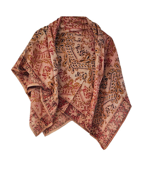 Hand Block Printed Kalamkari Stole - Floral Scarves with Traditional Indian look(100X100 cm)