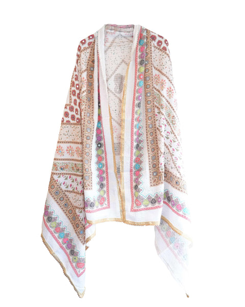Chinon Pakistani Mirror Work Dupatta, Traditional Embellished Dupatta with Decorative Detailing