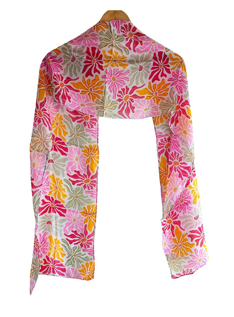 Silk Stole, Prints Multi Color, 51 cm Width x 65 cm Length, Lightweight(Pink And Yellow)