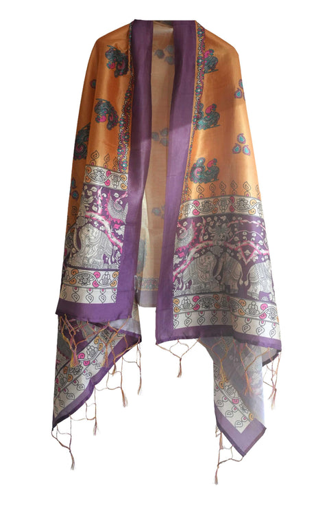 Assam Silk Traditional Dupatta with Multicolor Multi moti Motif | Ethnic Printed Cotton Dupatta with Tassels