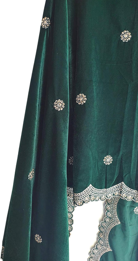 Luxury Micro-Velvet Embroidered Dupatta for Women | Heavy Scalloped Cutwork Border with Butti Work