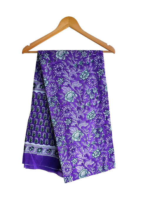 Hand Block Printed Bagru Dupatta in Pure Cotton Malmal(Purple And Green Color)