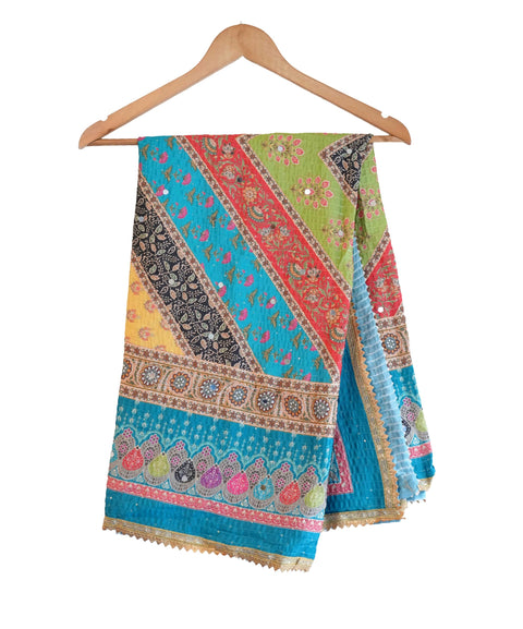 Chinon Pakistani Mirror Work Dupatta, Traditional Embellished Dupatta with Decorative Detailing