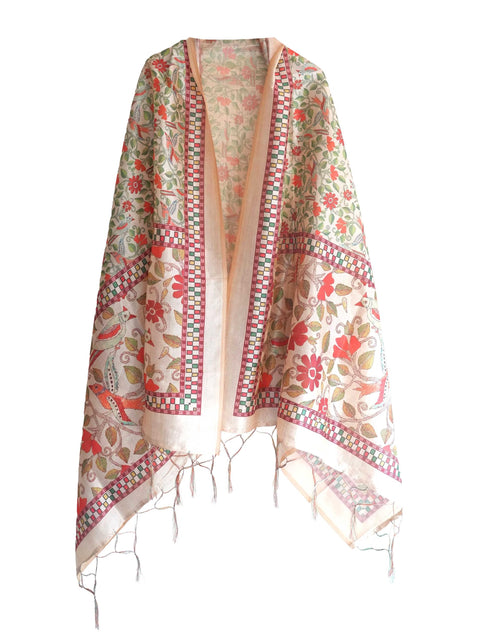 Assam Silk Traditional Dupatta with Multicolor Multi moti Motif | Ethnic Printed Cotton Dupatta with Tassels