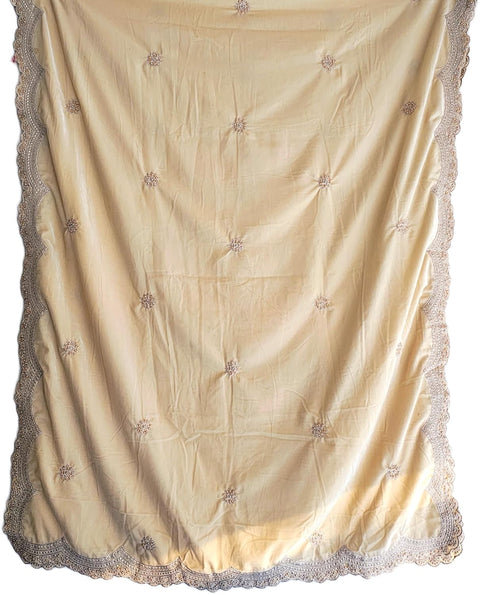 Luxury Micro-Velvet Embroidered Dupatta for Women | Heavy Scalloped Cutwork Border with Butti Work