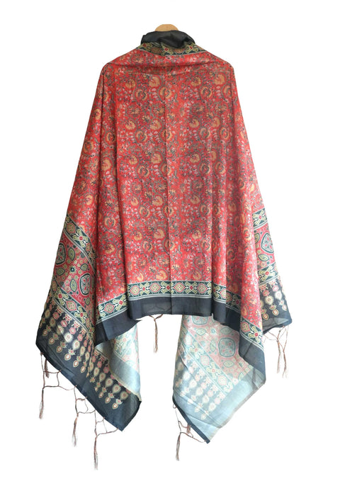 Assam Silk Traditional Dupatta with Multicolor Multi moti Motif | Ethnic Printed Cotton Dupatta with Tassels