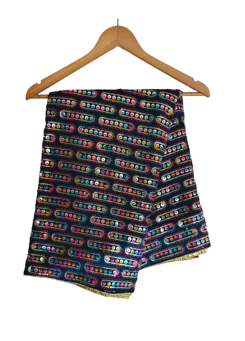 Handcrafted Mirror Work Embroidered Dupatta, Red, Cotton, Traditional Tribal Design, Ethnic Style