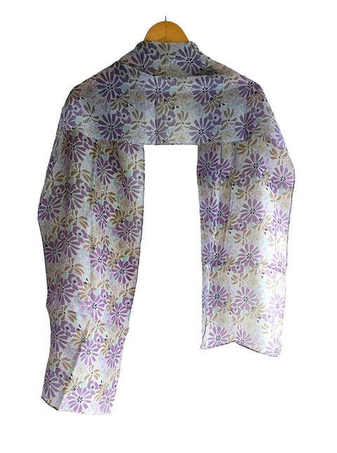 Silk Stole, Prints Multi Color, 51 cm Width x 65 cm Length, Lightweight (levender And Grey)