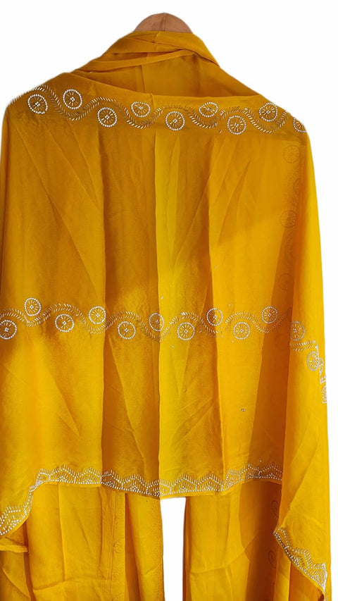 INDISA SCARVE'S FENDI Cut Beads Dupatta, Navy Blue, Embroidered Border, Lightweight Sheer Fabric, Traditional Indian Scarf