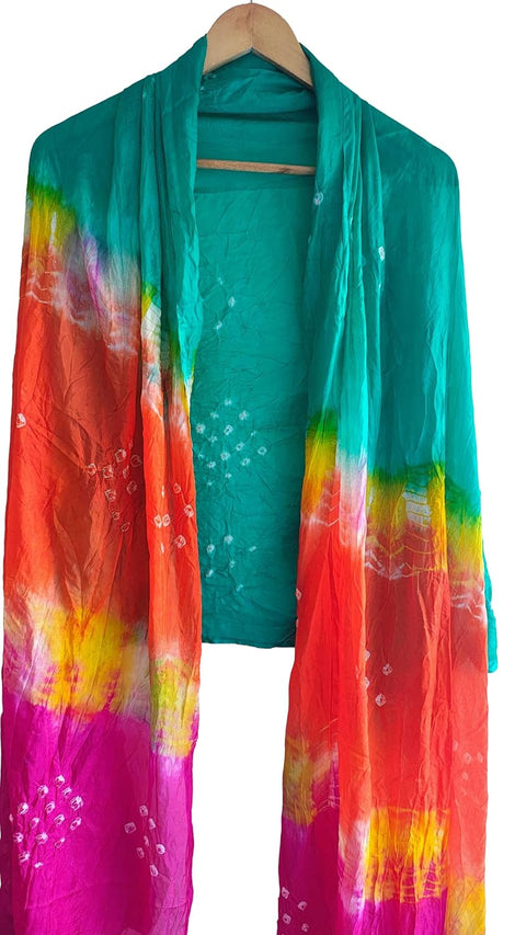 Multicolor Tie-Dye SIlk Dupatta, Handcrafted Bandhani Style, Ethnic Scarf