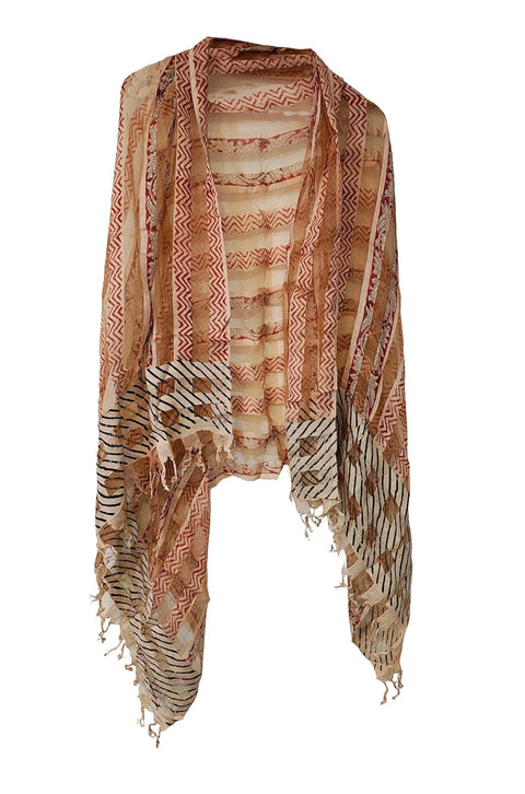 Kalamkari silk floral Stole (Light orange)