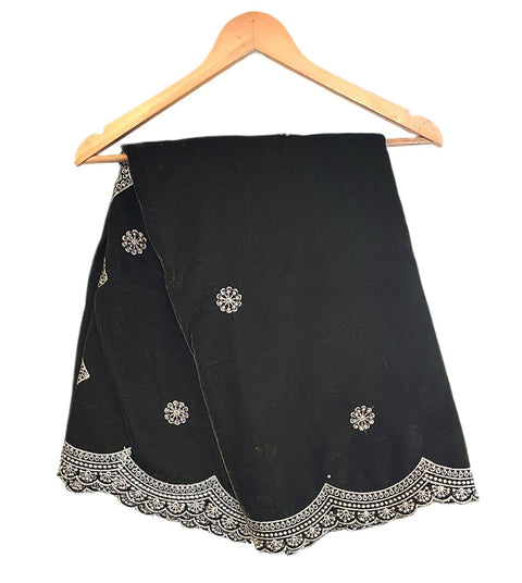 Luxury Micro-Velvet Embroidered Dupatta for Women | Heavy Scalloped Cutwork Border with Butti Work