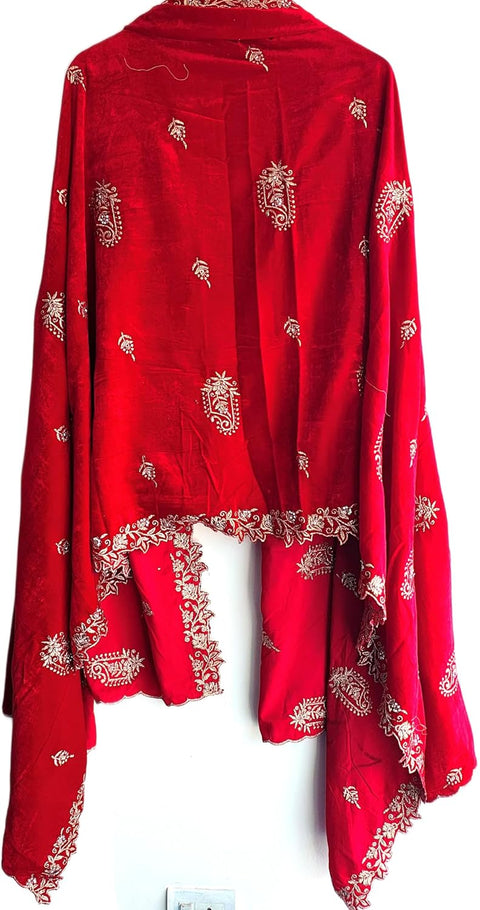 Velvet Dupatta for Women with Gold Zari Embroidery | Dupatta with Scalloped Border