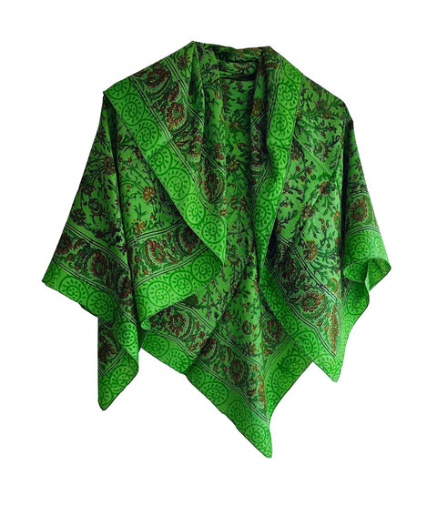 Floral Paisley Print Silk Scarf, Light Weight Square Neck Wrap, Blue and Orange Border Pattern, 100x100 cm