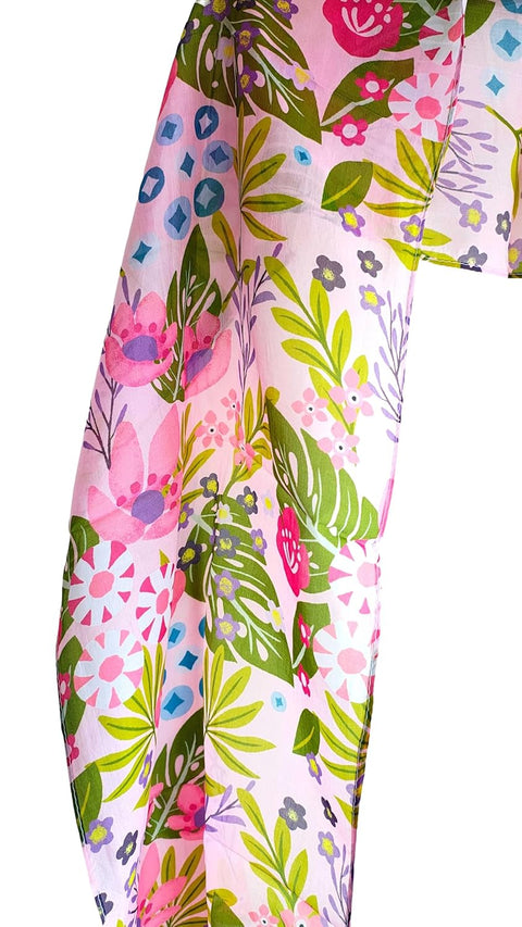 Silk Stole, Prints Multi Color, 51 cm Width x 65 cm Length, Lightweight(Pink And Green)
