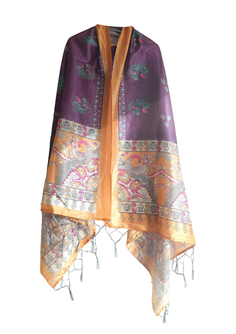 Assam Silk Traditional Dupatta with Multicolor Multi moti Motif | Ethnic Printed Cotton Dupatta with Tassels