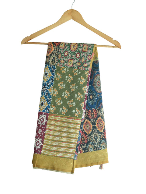 Assam Traditional Dupatta with Multicolor Multi moti Motif | Ethnic Printed Cotton Dupatta with Tassels