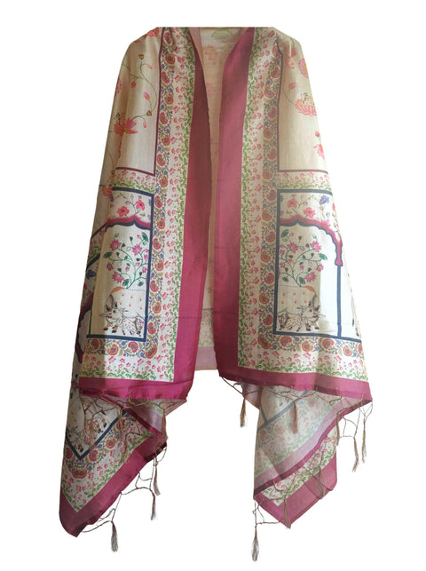Assam Silk Traditional Dupatta with Multicolor Multi moti Motif | Ethnic Printed Cotton Dupatta with Tassels