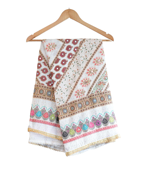 Chinon Pakistani Mirror Work Dupatta, Traditional Embellished Dupatta with Decorative Detailing