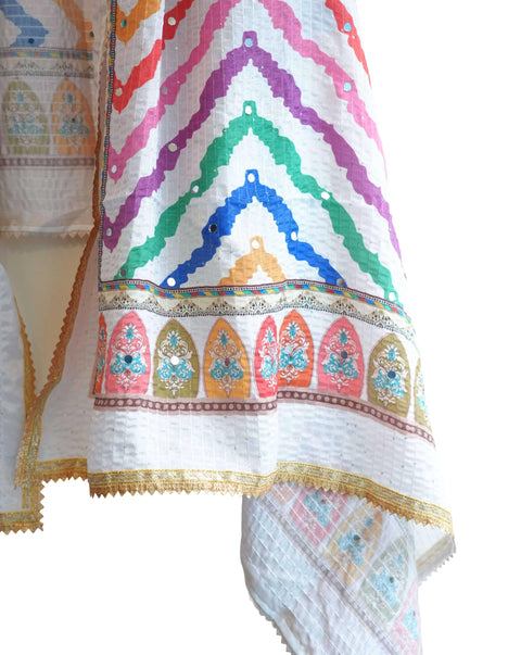 Chinon Pakistani Mirror Work Dupatta, Traditional Embellished Dupatta with Decorative Detailing