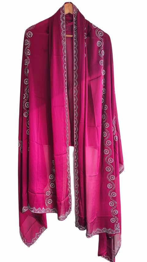 INDISA SCARVE'S FENDI Cut Beads Dupatta, Navy Blue, Embroidered Border, Lightweight Sheer Fabric, Traditional Indian Scarf
