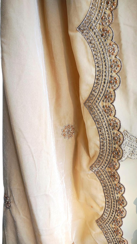 Luxury Micro-Velvet Embroidered Dupatta for Women | Heavy Scalloped Cutwork Border with Butti Work