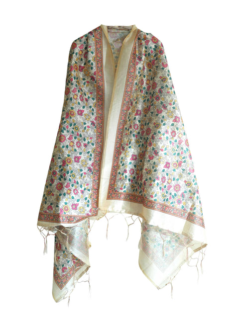 Assam Silk Traditional Dupatta with Multicolor Multi moti Motif | Ethnic Printed Cotton Dupatta with Tassels