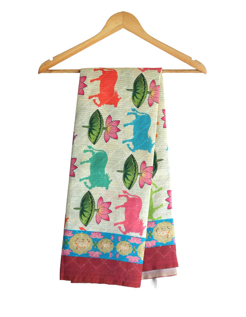 Assam Traditional Dupatta with Multicolor Multi moti Motif | Ethnic Printed Cotton Dupatta with Tassels