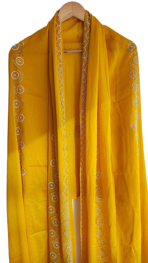 INDISA SCARVE'S FENDI Cut Beads Dupatta, Navy Blue, Embroidered Border, Lightweight Sheer Fabric, Traditional Indian Scarf