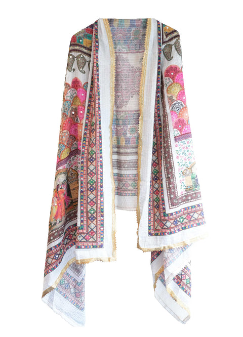 Chinon Pakistani Mirror Work Dupatta, Traditional Embellished Dupatta with Decorative Detailing