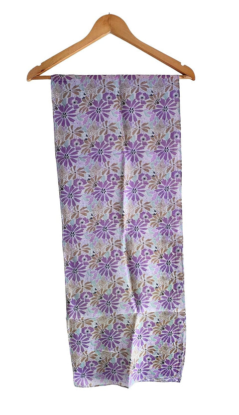 Silk Stole, Prints Multi Color, 51 cm Width x 65 cm Length, Lightweight (levender And Grey)