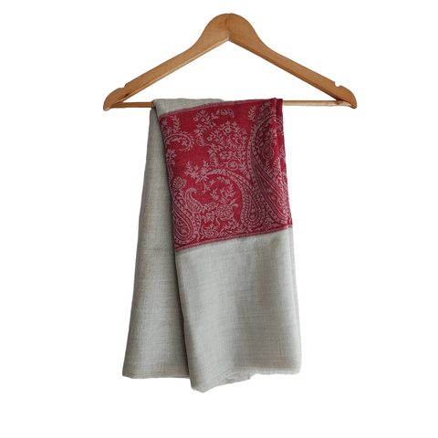 Earthy Elegance Embroidered Wool Stole | White and Red | Warm Winter Wrap for Women