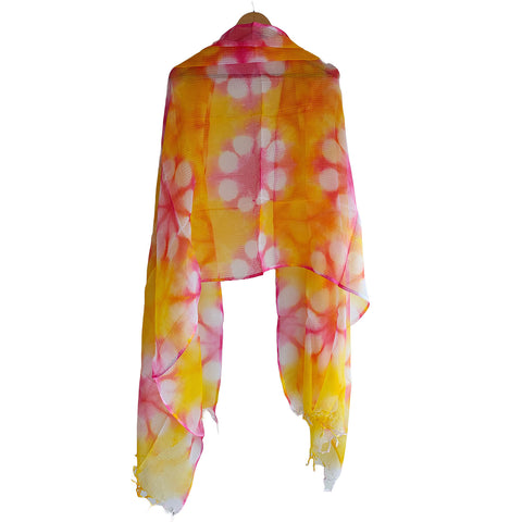 India Scarves Bagru Hand Block Floral kota Doria silk cotton Dupatta (Yellow)