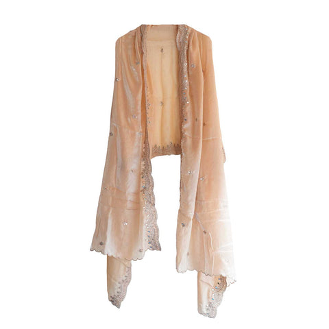 Fendi Fabric Dupatta with Bead Floral Work, Gota Lace Border