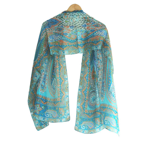 India Scarves Silk Stole, Prints Multi Color, 51 cm Width x 65 cm Length, Lightweight( Green )