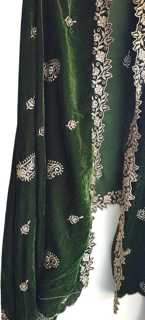 Velvet Dupatta for Women with Gold Zari Embroidery | Dupatta with Scalloped Border