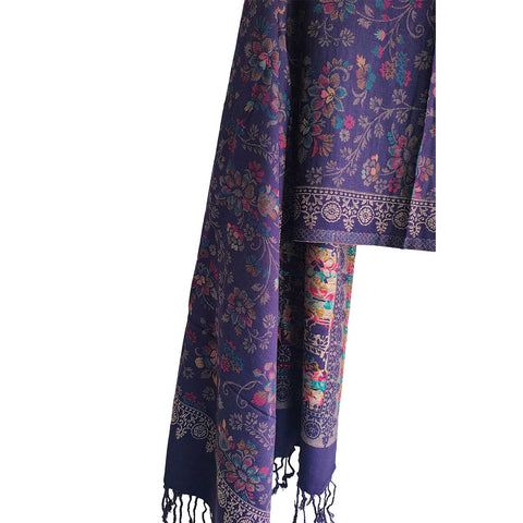 Earthy Elegance Embroidered Wool Stole | Artisan Winter Wrap (ISYVWC009)