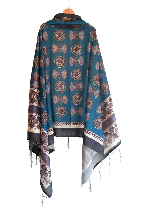 Assam Silk Traditional Dupatta with Multicolor Multi moti Motif | Ethnic Printed Cotton Dupatta with Tassels