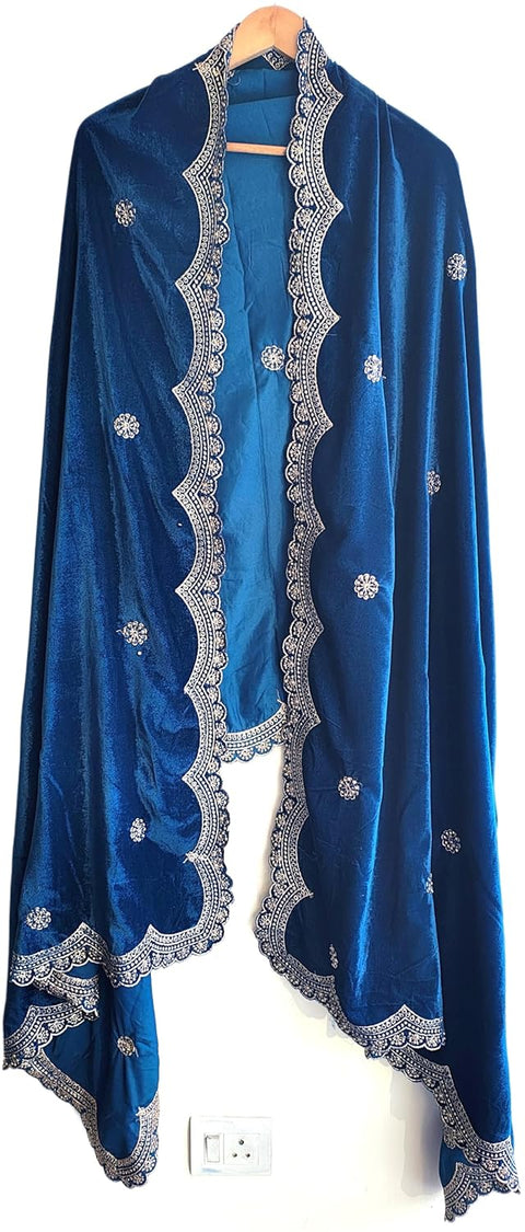 Luxury Micro-Velvet Embroidered Dupatta for Women | Heavy Scalloped Cutwork Border with Butti Work