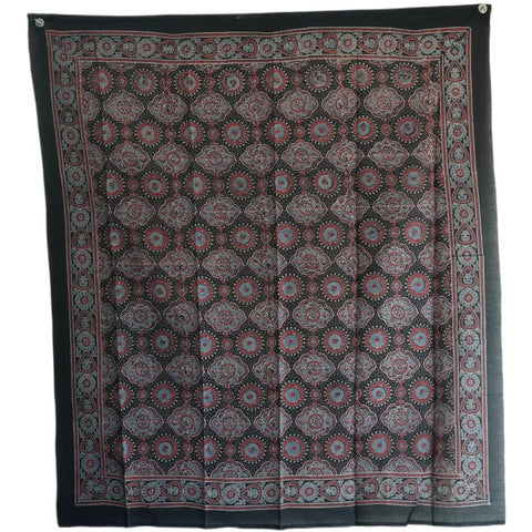 Dark & Cream Ajrakh Hand Block Print Cotton Scarf | Traditional Geometric Print | 120×105 cm
