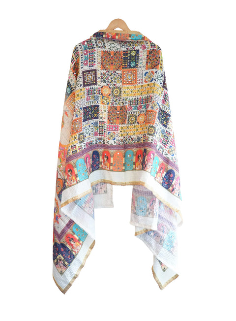 Chinon Pakistani Mirror Work Dupatta, Traditional Embellished Dupatta with Decorative Detailing