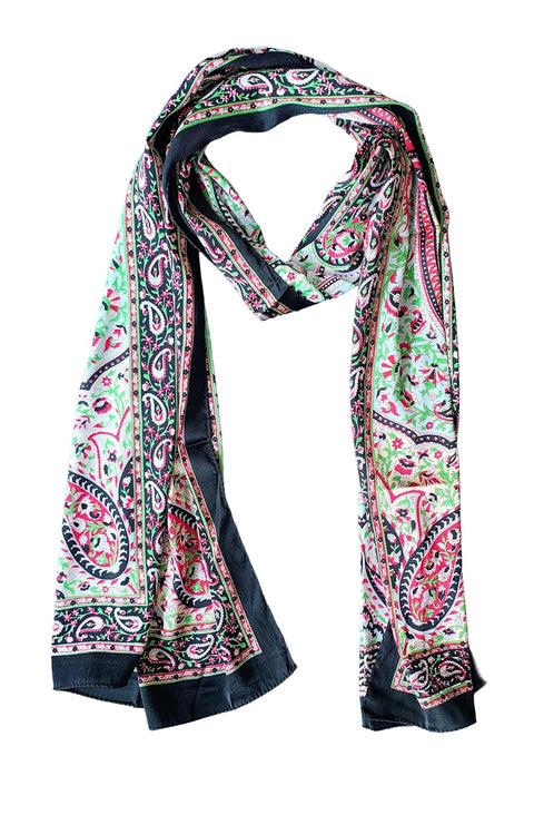 Silk Stole, Prints Multi Color, 51 cm Width x 65 cm Length, Lightweight(Brown And Green)